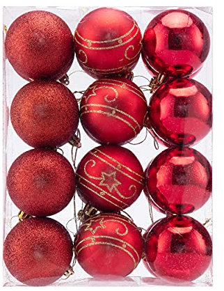 CASARIA® Weihnachtskugeln 24tlg Ø 6cm Kunststoff matt glänzend Christbaumkugeln Christbaumschmuck Anhänger Weihnachtsbaumkugeln Weihnachtsdeko rot
