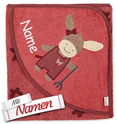 Sterntaler bestickt by LALALO Kapuzenhandtuch Esel Emmily & Emmilius mit Namen bestickt für Baby & Kinder, Frottee Badetuch Badehandtuch/Kinder-Badetuch mit Kapuze personalisiert,