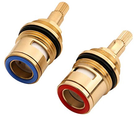 Bathroom Basin Valve,2 Pcs 3/4 Tap Glands Ceramic Mixer Hot and Cold Tap Inner Valve All Copper Spool Quick Opening Valve Tap Glands for Kitchen Bathroom