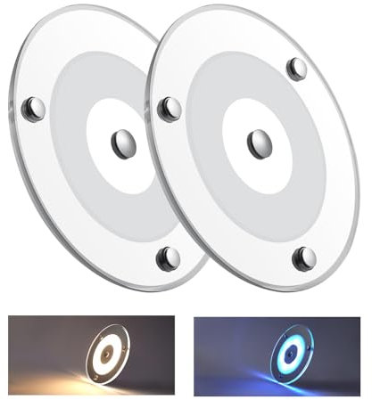 Obeaming 2 x Luz de Techo 12V Autocaravana LED Regulable Panel Iluminación Interior 4,5W 120mm 400LM 3000K con Luz Azul/Interruptor Táctil, para Caravana Barco Remolque Coche