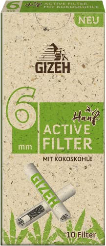GIZEH Bio Hanf Active Filter mit Aktivkohle, Slim-Format, 6 mm Durchmesser, 10 Stück pro Packung, 5 Packungen (50 Filter)
