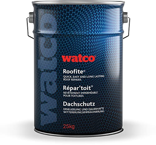 Watco Roofite - Thick Bitumen Based Rubber Reinforced roof Coating - Repair and Waterproof Roofs Quickly and Easily - Suitable for Concrete, Metal and Felted Roofs (25kg)