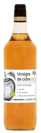 Produits-Normandie Vinaigre de cidre BIO avec sa mère de vinaigre - Non filtré, non pasteurisé, sans sulfites ajoutés - Élevé en fût de chêne - Fabriqué en Normandie