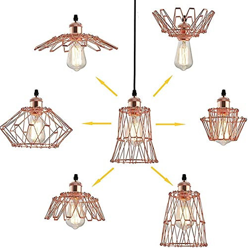 Mengjay Vintage Plafonnier Suspension Luminaire Déformable Cordon Géométrique Réglable Pliant Cage,Plafonnier en Métal Cage, Suspension Lustres,suspensio Lampes, Luminaires intérieur (Or rose)
