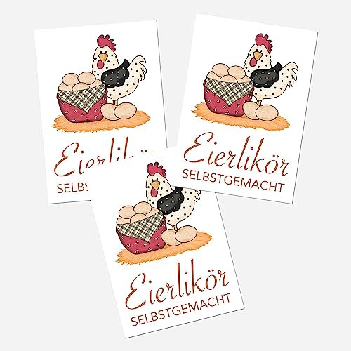 8x Aufkleber (7,4 x 10,5 cm) - Eierlikör - Etiketten Sticker selbstgemacht hausgemacht Küche Likörflaschen