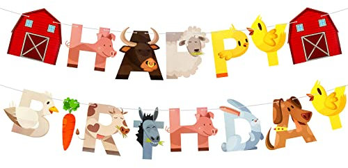 Alles Gute zum Geburtstag Banner, Bauernhof Tier alles Gute zum Geburtstag Zeichen, wiederverwendbare Geburtstagsfeier Dekorationen Zubehör für Indoor & Outdoor, DIY Party Dekorationen Banner