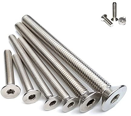 Lot de 5 vis à tête plate M4 x 140 mm, douille Allen en acier inoxydable 18-8 (304), filetage complet, extrémité claire