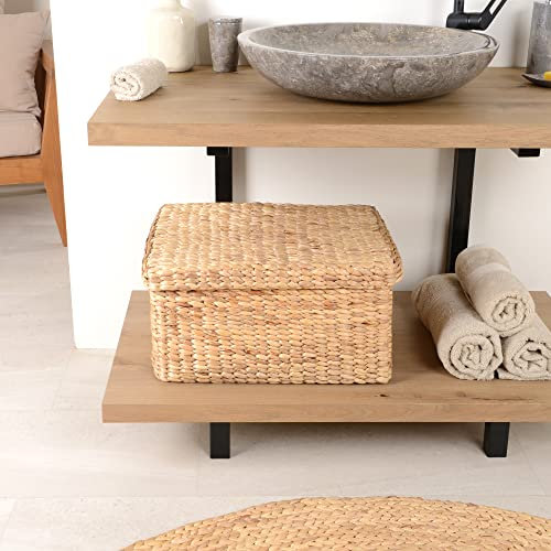 wohnfreuden Boîte de rangement rectangulaire avec couvercle en jacinthe d'eau - Panier de rangement tressé - Étagère de salle de bain - Taille XXL