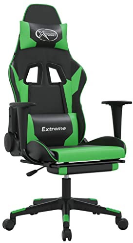 vidaXL Gaming-Stuhl mit Fußstütze Schwarz und Grün Kunstleder