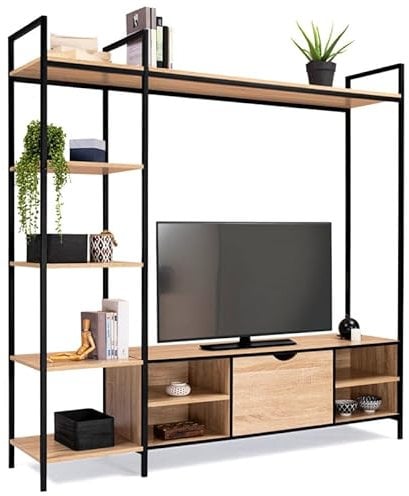 IDMarket – Conjunto de mueble de TV de 170 cm Detroit con estantes de diseño industrial