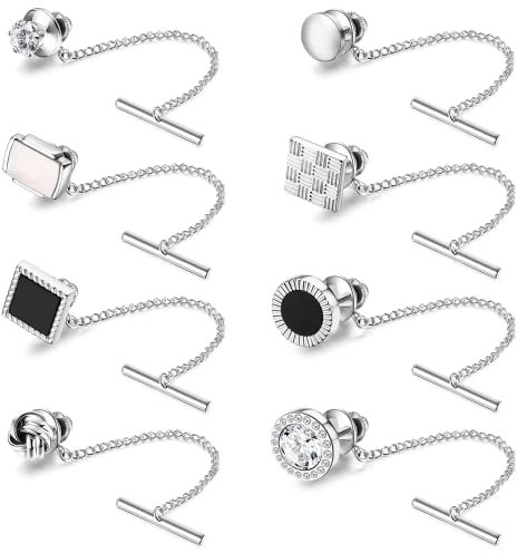 Diamday 14K Oro Alfileres de Corbata con Cadena para Hombres Alfileres de Corbata para Corbata Accesorio de Regalo para Boda Negocios Aniversario Alfiler Pinza Plata