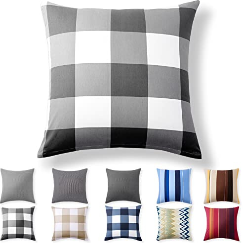 Alreya Renforcé Kissenbezug 40 x 60 cm - 100% Baumwolle mit Reißverschluss, Superweicher Kopfkissenbezug 40x60, Kissenhülle, Anthrazit Kariert, nur Kissenbezug