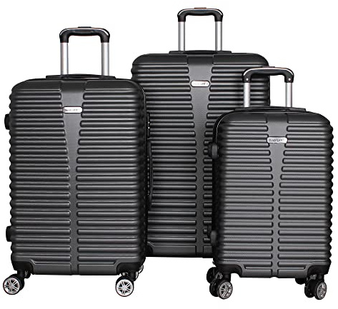 LINDER EXCLUSIV LEX 3er Kofferset Trolley ABS Reisekofferset 3tlg: 55x37x24cm, 65x43x27cm, 75x49x29cm (Stahlgrau)