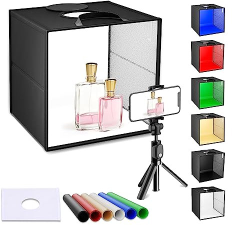 Box Fotografico, Mini Studio Fotografico illuminazione 30cm Portatile Softbox Tenda Kit Scatola Luminosa Regolabile con 6 PVC Colori Sfondo Light Box per Fotografare