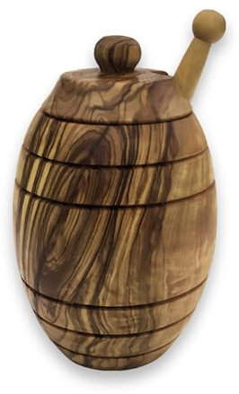 medina mood Honey Pot with Honey Spoon, Honey Tin, Handmade from Olive Wood