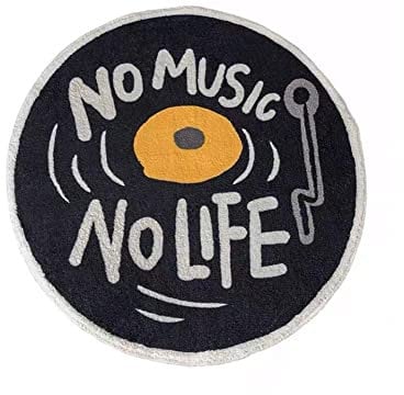 WAITLOVER CD-förmiger Teppich, runder Teppich für Wohnzimmer, nordischer Buchstaben, bedruckter Teppich, Nachttisch, A1P4, Tischteppich, Kaffee-Schlafzimmermatten, 80 cm, Schwarz