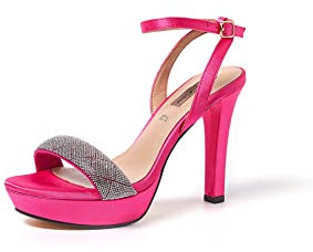 QUEEN HELENA Sandalias Elegantes con Tacón y Plataforma Banda con Strass Mujer S2812, fucsia, 39 EU