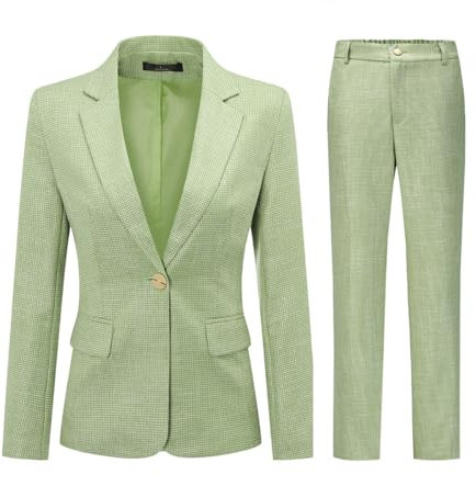 YUNCLOS Damen 2-teiliges Büro-Arbeitsanzug-Set, Ein-Knopf-Blazer und Hose, #9537 grün-glitzernder Stoff, XX-Large