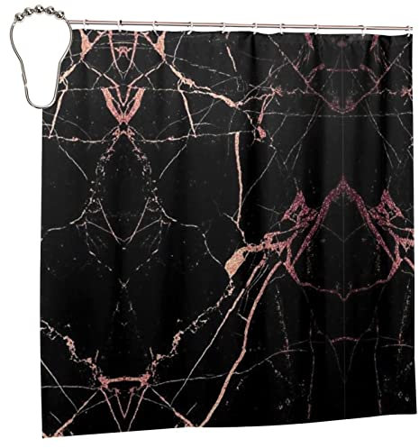 FJAUOQ Rideau de Douche Black Rose Gold Marble Shower Curtain (72 X 72),Bathroom Decor Shower Curtain,Waterproof Shower Curtain with 12 Hooks