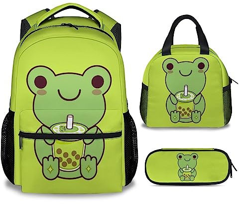 COOPASIA Frosch-Rucksack für Mädchen und Jungen, 40,6 cm, Frosch-Thema, Büchertasche mit verstellbaren Trägern, langlebig, leicht, Frosch3-2