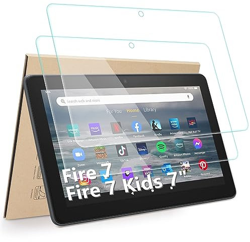 Hianjoo 2-Stück Schutzfolie Kompatibel für Amazon Fire 7 Kids 12. Gen. Modell (2022), Displayschutz Kompatibel für Amazon Fire 7 7 Zoll, Anti-Kratzer, Bläschenfrei, 9H Härte
