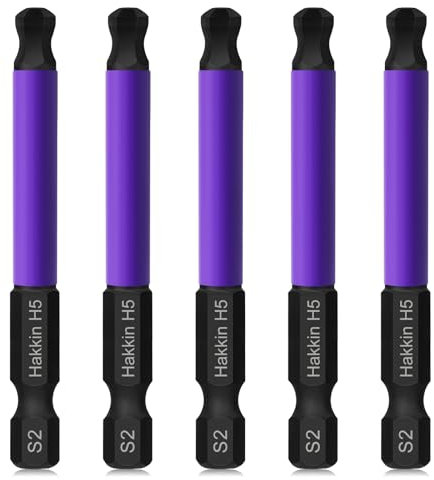 Hakkin 5 Stück H5 5mm Kugelkopf Sechskant Schraubendreher Bit Set 1/4 65mm Lang S2 Magnetischen Innensechskant Schraubendreher Bitzsat Ball End Hex Schraubendreher Innensechskantschlüssel Set