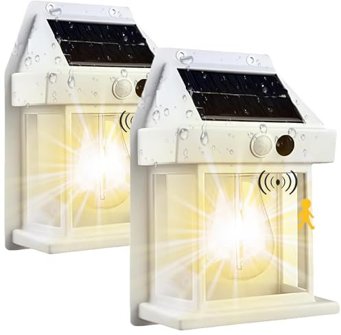 Starnearby Solar Wolfram Wandleuchte Außenleuchte, Aussenlampe mit Bewegungsmelder, IP65 Wasserdicht Solar Wandlampe, Ausenbeleutung für Hauswand Garten Balkon Zaun Hof(2 Stück Weiß)