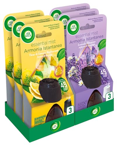 Airwick Ricariche per Diffusore di Oli Essenziali Armonia Istantanea, Confezione da 6 Ricariche per il Diffusore di Oli Essenziali Profumatore per Ambienti alla Fragranza Timo&Limone e Lavanda