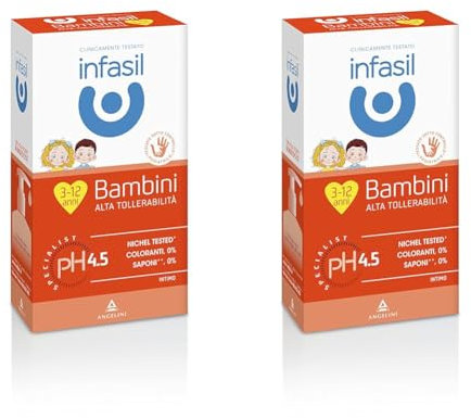 Infasil Detergente Intimo Bambini Alta Tollerabilità, Testato Sotto Controllo Pediatrico, Nichel Tested, Senza Coloranti e Saponi, 200 ml (Confezione da 2)
