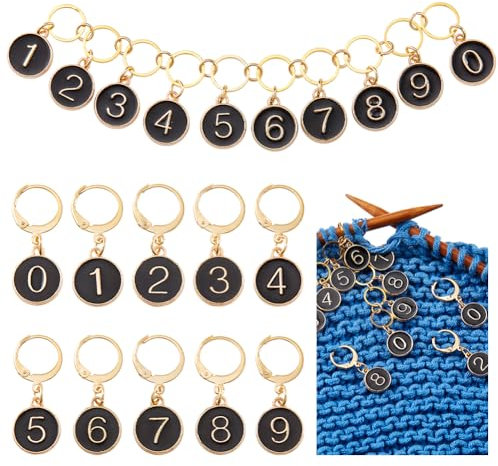 nbeads 0-9 Zahlen-Strickreihen-Zählerkette, Mit 10 Stück Maschenmarkierern Legierungs-Emaille-Charms Maschenmarkierer Zum Stricken Weben Nähen Schmuckmachen Häkelverfolgung, Schwarz
