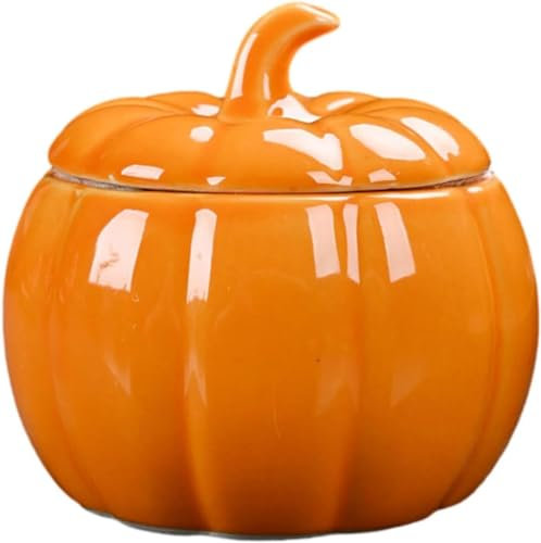 Ceramic Pumpkin Jar with Lid, Creative Decorative Bowl, Storage Containers, Halloween Food Organization Canister, for Candy, Cookie, Spice & Home Table Decor (Large)