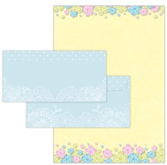 Briefpapier-Set 10 Briefbögen DIN A4 + 10 Kuverts DIN-lang haftklebend Motiv Blumen gelb beidseitig beschriftbar und bedruckbar für Geburtstag Jubiläum Hochzeit Menükarte Dank Geschenk