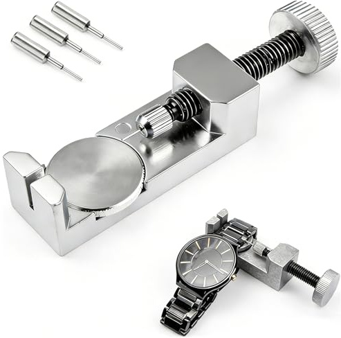 DHinkyoung Height-Adjustable Watch Link Removal Kit, Watch Link Removal Adjustment Tool with 3 Extra Pins, Aluminum Alloy Spring Bar Remover Portable Watchlink Remover for Watch Strap Pins (Silver)