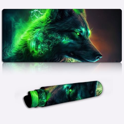 LJSPTU Mauspad Wolf XXL Schreibtischunterlage (90 x 40 x 0,3) cm Großes Gaming Mauspad/Matte mit speziell strukturierter Oberfläche für Tastatur und Maus Schreibtischorganisation und Zubehör