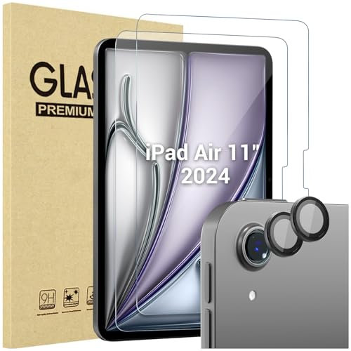 Procase 2 Piezas Protector de Pantalla y Lente Cámara para iPad Air 11 2025 (M3)/2024 (M2), Screen Protector Vidrio Templado para iPad Air 11 Pulgadas 2024 -Gris