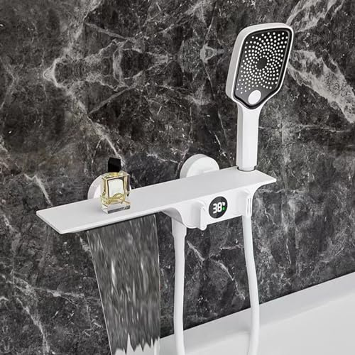 Robinet de Baignoire Mural Cascade Mitigeur de Douche Blanc Mitigeur avec Affichage Numérique Led Robinet Mural avec Douche