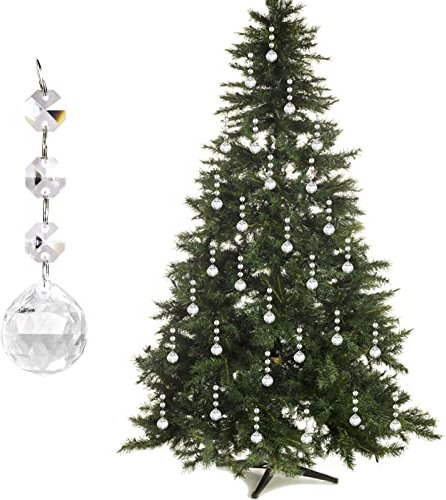 JaosWish Christmas Tree Decorations Acrylic Crystal Pendant,Chandelier Lamp Teardrop Hanging Ornaments Curtain Clear Droplet Prism Decor Set for Xmas Wedding Festival Home Party,30PCS,Ball Shape