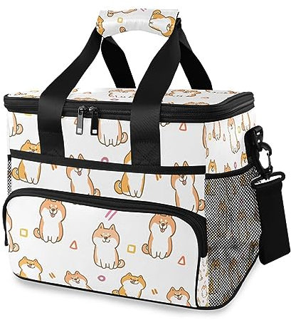 Shiba Inu Hund auf weißem Hintergrund Kühltasche Thermo Isolierte Picknicktasche Groß Auslaufsicher Kühltasche Lunchbox für Erwachsene Männer Frauen