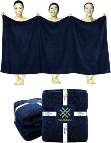 Textile Do 2 X Super Jumbo Charcoal Bath Sheets (100 x 200 cm) 100% Egyptian Cotton Extra Large Bath Sheet Towels Body Wrap Beach Towels (2, Navy)