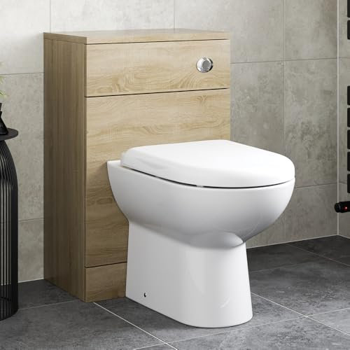 Affine® 500mm Bathroom Back to Wall BTW Toilet WC Cloakroom Furniture Unit Only, Freestanding Modern, Oak Wood