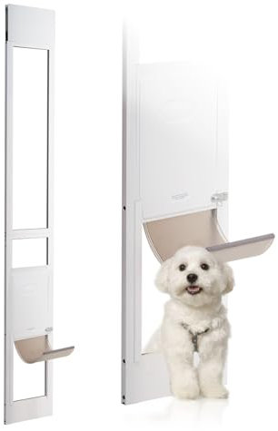 VEVOR Dog Door for Sliding Glass Door, 75 7/8-80 11/16 Adjustable Height Doggy Door for Sliding Doors, Aluminum Frame Tempered Glass Pet Door with Hinge Structure Flap and Lock for Small-Sized Dogs