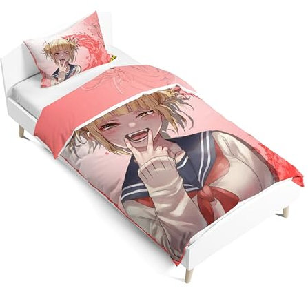 Zhongkaihua MHA Bettwäsche-Set Toga Himiko Anime Bettwäsche-Set für Einzelbett, Bettbezug und Kissenbezug, 2-teiliges Set für Kinder, 135 x 200 cm, Mehrfarbig