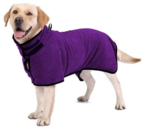 Hixingo 2024 Hundebademantel für Kleine Große Mittelgroße Hunde, Extra Saugfähig Hunde Bademantel Mikrofaser mit Klettverschluss Und Verstellbarem Gummizug (M,Lila)