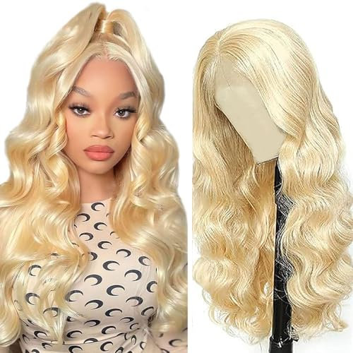 AiPliantfis Echthaar Perücke Damen Glueless Wig Human Hair Wig Body Wave Perücke Damen Echthaar #613 Blonde 4x1 Lace Natural Hairline with Baby Hair Minimal Smell 24 Zoll