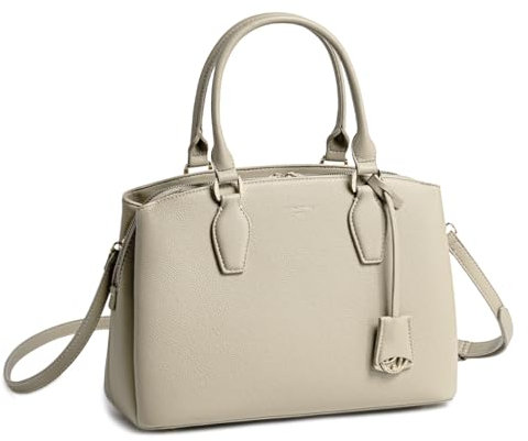 David Jones - Damen Handtasche - PU Leder Schultertasche - Henkeltasche Mehrere Fächer mit 3 Taschen - Citytasche Umhängetasche Elegante Klassische Schicke - Beige