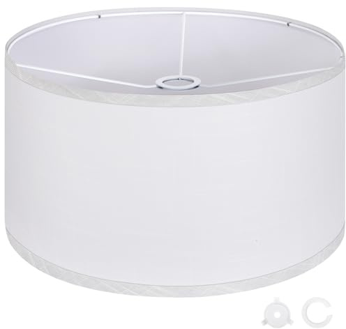 OUTON – Abat-jour blancs à tambour grands pour lampadaires, 44,5 cm (haut) x 44,5 cm (bas) x 25,4 cm (hauteur), faciles à assembler, abat-jour en lin de remplacement pour lampe de chevet (4,2 cm