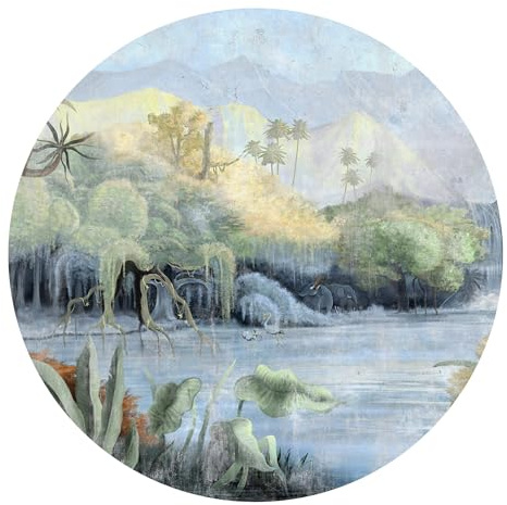 micasia Runde Fototapete selbstklebend - 3D Wald Vliestapete Made in Germany UV-beständig Geruchsfrei - Dschungel Tropisch bunt Wohnzimmer Schlafzimmer 2982-SK (50x50cm)
