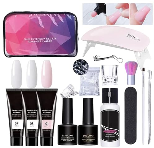 Nagelverlängerungsgelkit, Poly -Verlänger -Gelnagel -Kit 3 Farben | Professionelle Maniküre für Anfänger