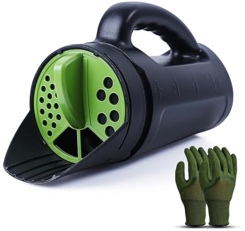 Hand Seed Spreader for Ice Melt, Grass Seed, Fertilizer Lawn and Garden. 3-in-1 Handheld Spreader for Salt with Multiple Adjustable Opening Sizes,Up to 80 Oz