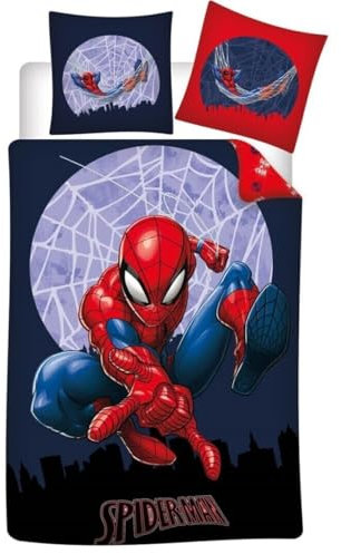 Marvel Spider-Man Bettwäsche Kinder – 2-teiliges Bettwäsche-Set 135x200 cm + 65x65 cm – Baumwollmischung – Reißverschluss – Superhelden-Design